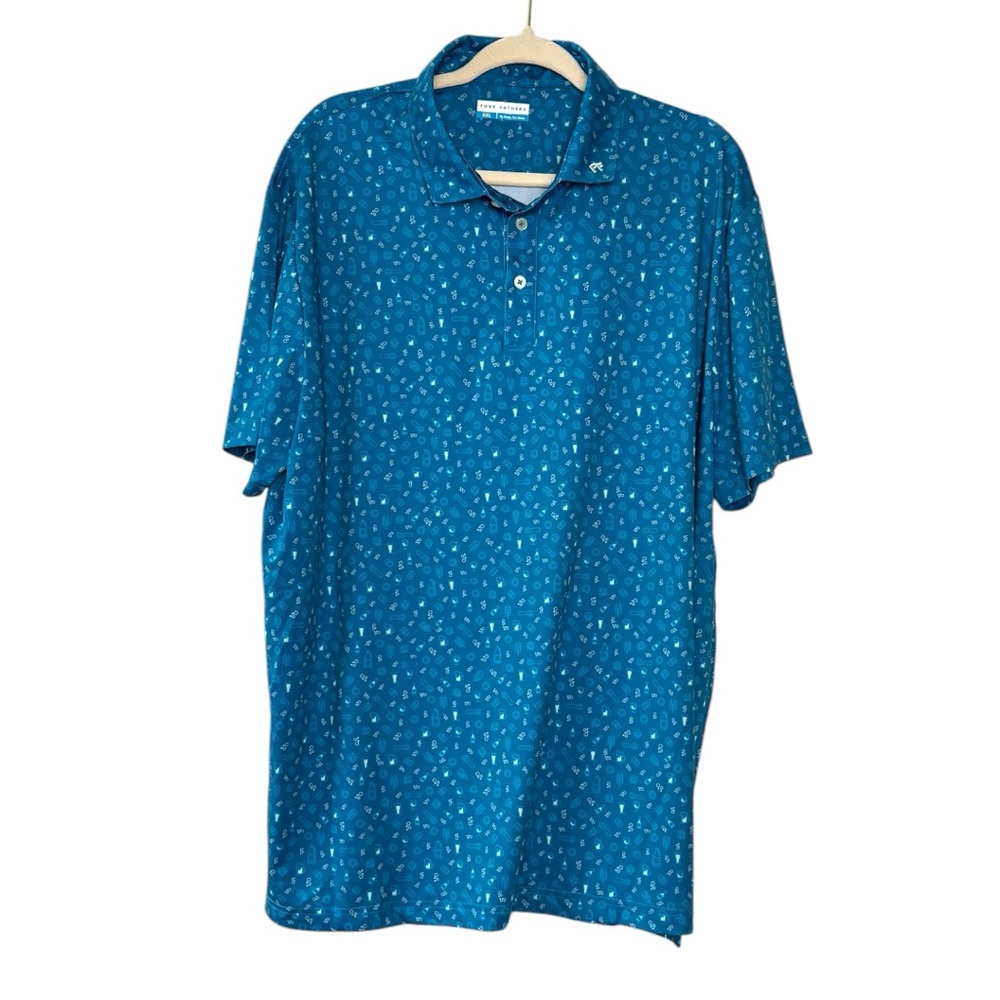 Fore Fathers Polo Shirt Mens Size XXL Golf Performance Blue Pattern Beer Brewing